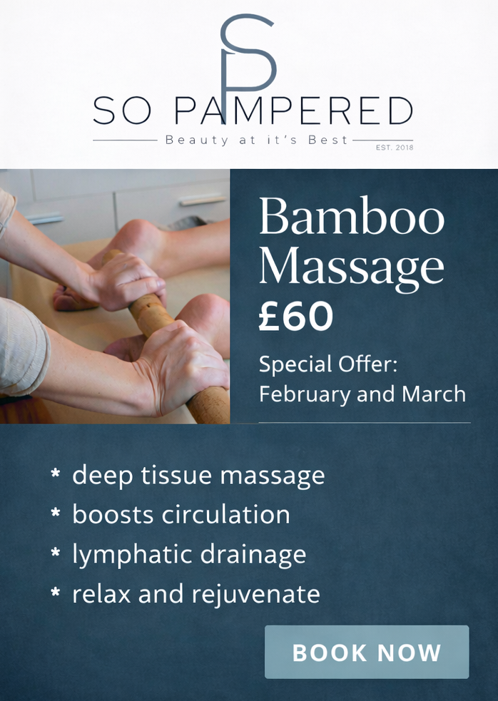 Special offer. February and March Bamboo massage £60 * deep tissue massage * ⁠boosts circulation * ⁠lymphatic drainage * ⁠relax and rejuvenate